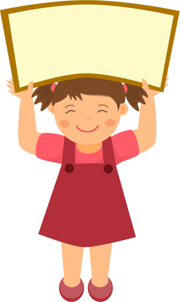 A girl standing with a sign.